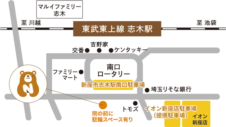 にいざ接骨院志木駅前院の駐車場の位置